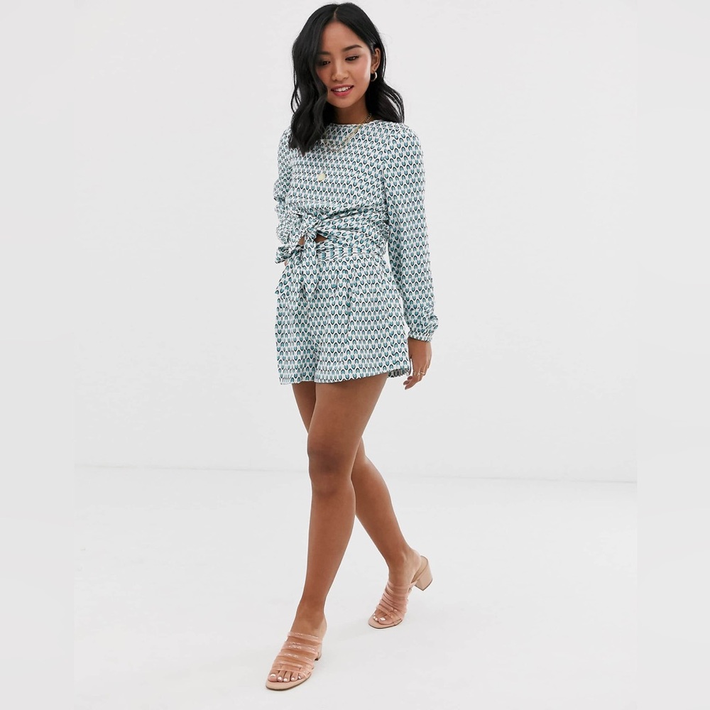 Vero Moda Geo Print Tie Front 2 Piece Top